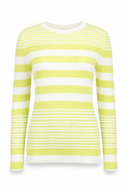 Next Womens Yellow Round Neck Striped Cotton Pullover Jumper Size 14