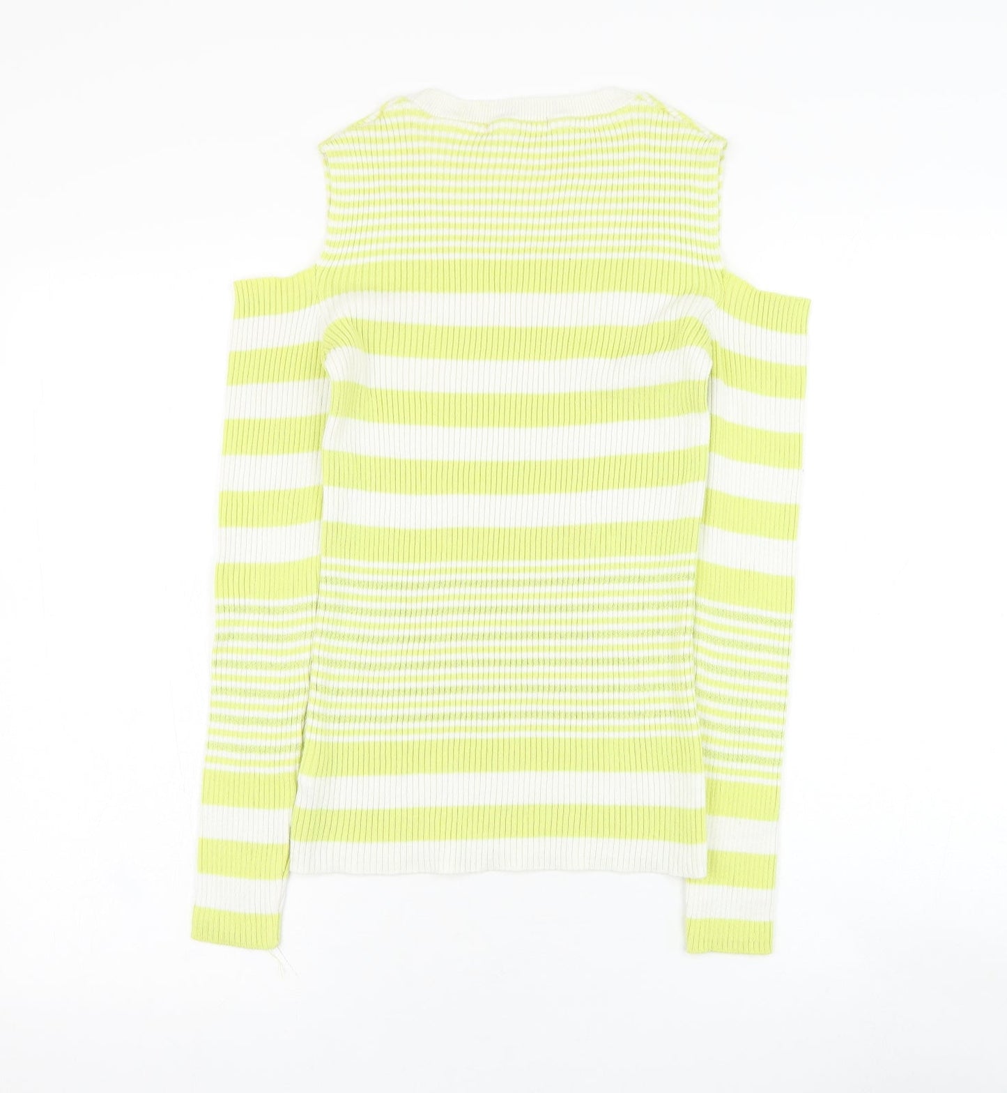 NEXT Womens Yellow Round Neck Striped Cotton Pullover Jumper Size 14