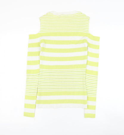 Next Womens Yellow Round Neck Striped Cotton Pullover Jumper Size 14