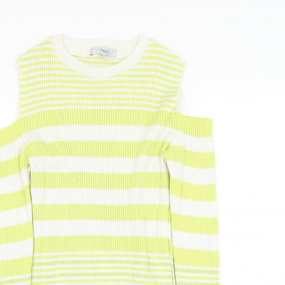 Next Womens Yellow Round Neck Striped Cotton Pullover Jumper Size 14