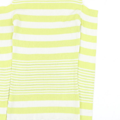 Next Womens Yellow Round Neck Striped Cotton Pullover Jumper Size 14