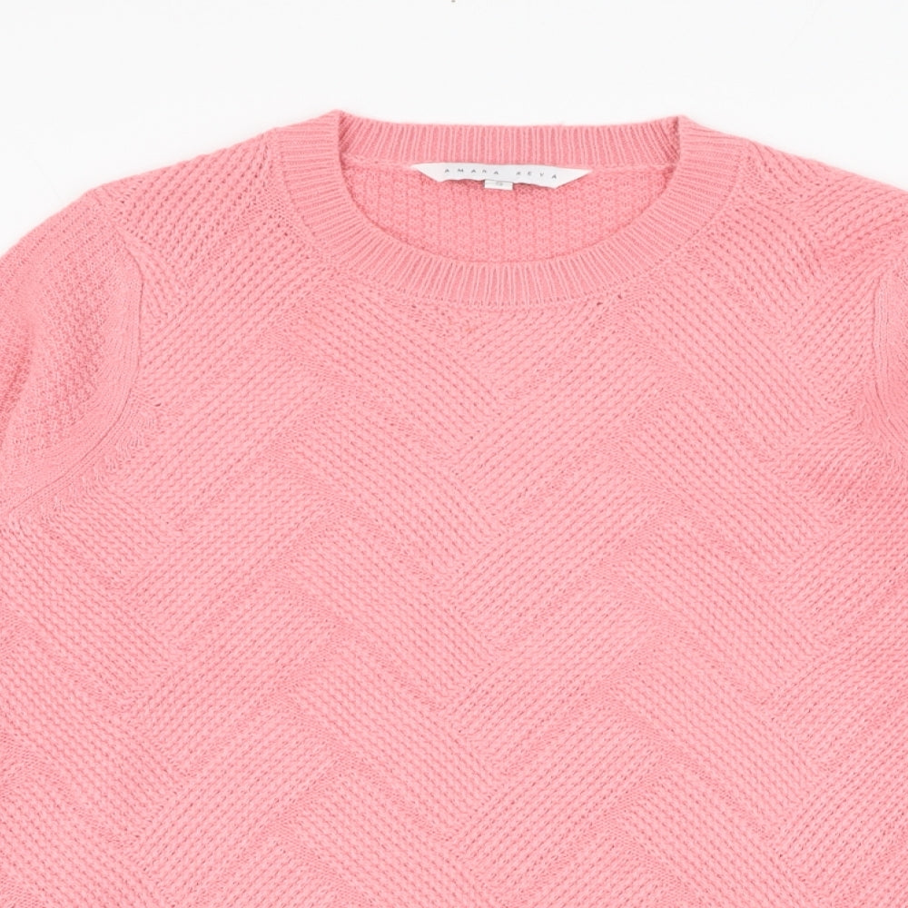 Amara Reya Womens Pink Round Neck  Acrylic Pullover Jumper Size S