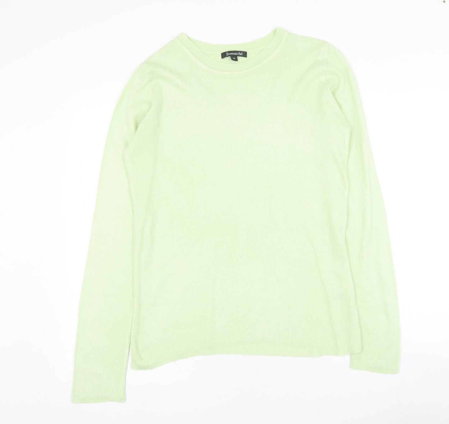 Bonmarché Womens Green Round Neck  Acrylic Pullover Jumper Size 10