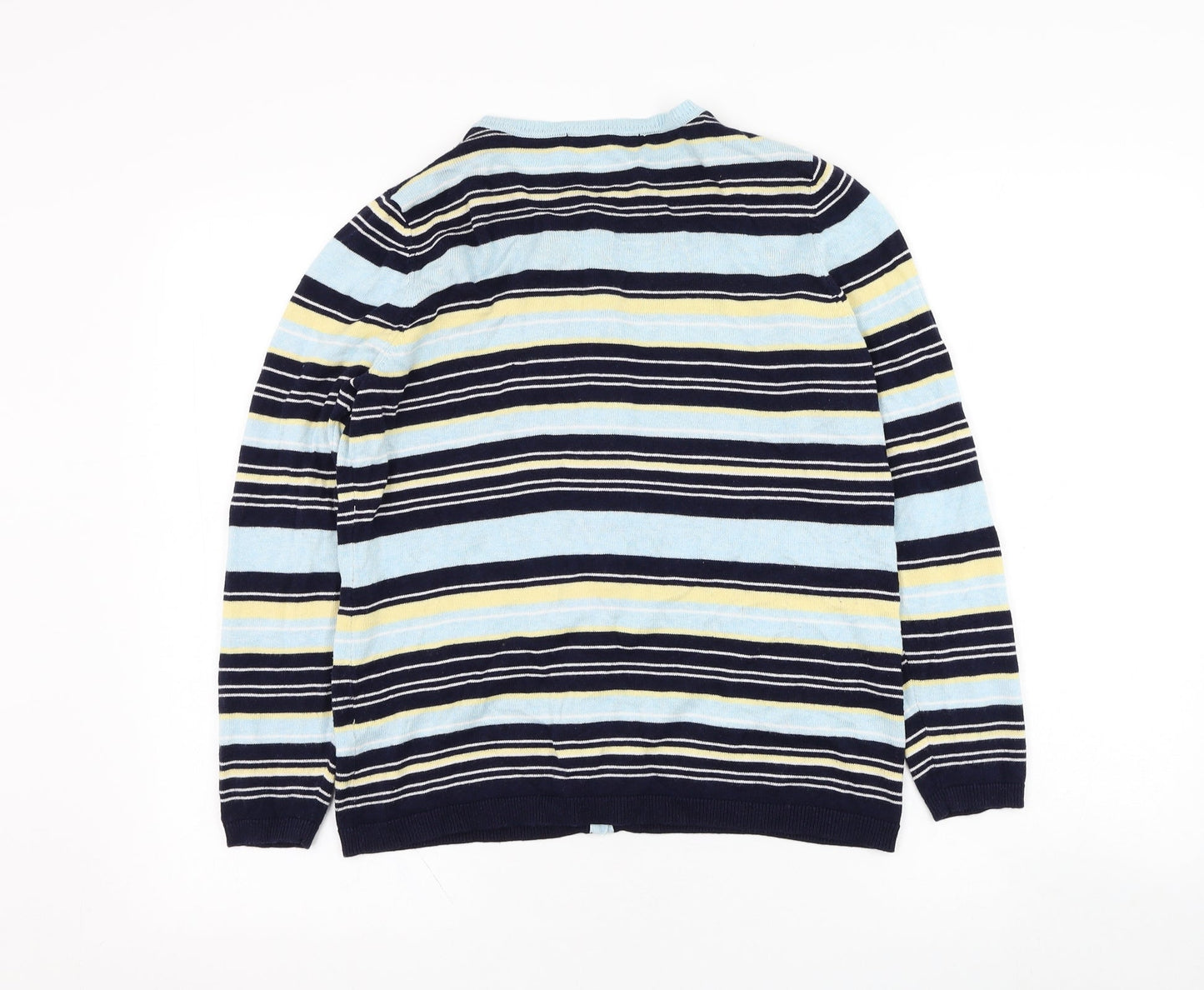 Bonmarché Womens Blue Round Neck Striped Viscose Cardigan Jumper Size S