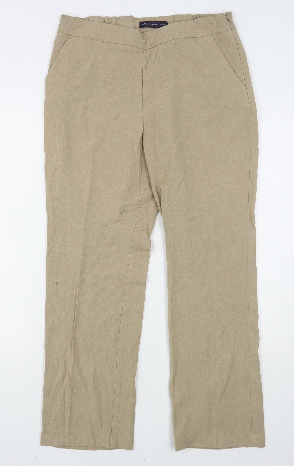 Marks and Spencer Womens Beige  Polyester Trousers  Size 12 L28 in Slim