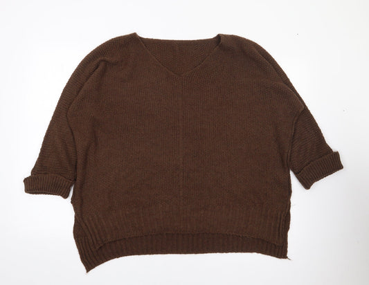Preworn Womens Brown V-Neck  Acrylic Pullover Jumper Size L