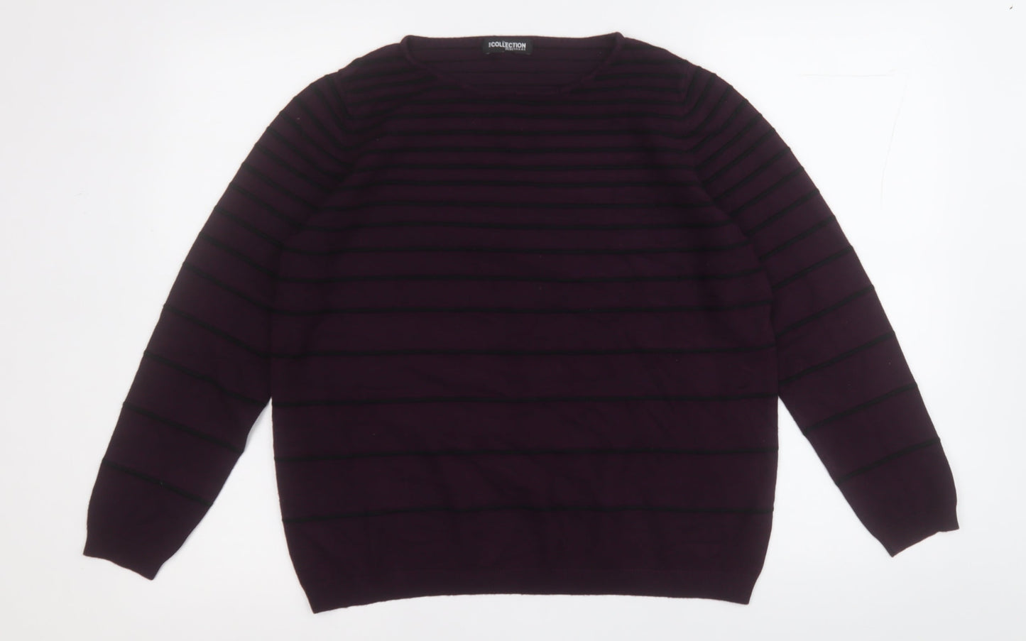 Debenhams Womens Purple Round Neck Striped Viscose Pullover Jumper Size 14