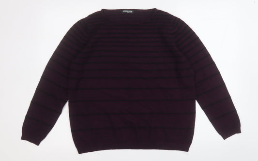 Debenhams Womens Purple Round Neck Striped Viscose Pullover Jumper Size 14