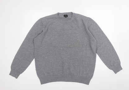 Preloved Easy Mens Grey Round Neck  Acrylic Pullover Jumper Size L - Front