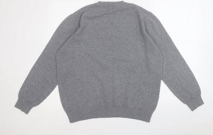 Preloved Easy Mens Grey Round Neck  Acrylic Pullover Jumper Size L - Back
