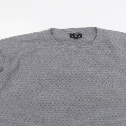 Preloved Easy Mens Grey Round Neck  Acrylic Pullover Jumper Size L - Detail