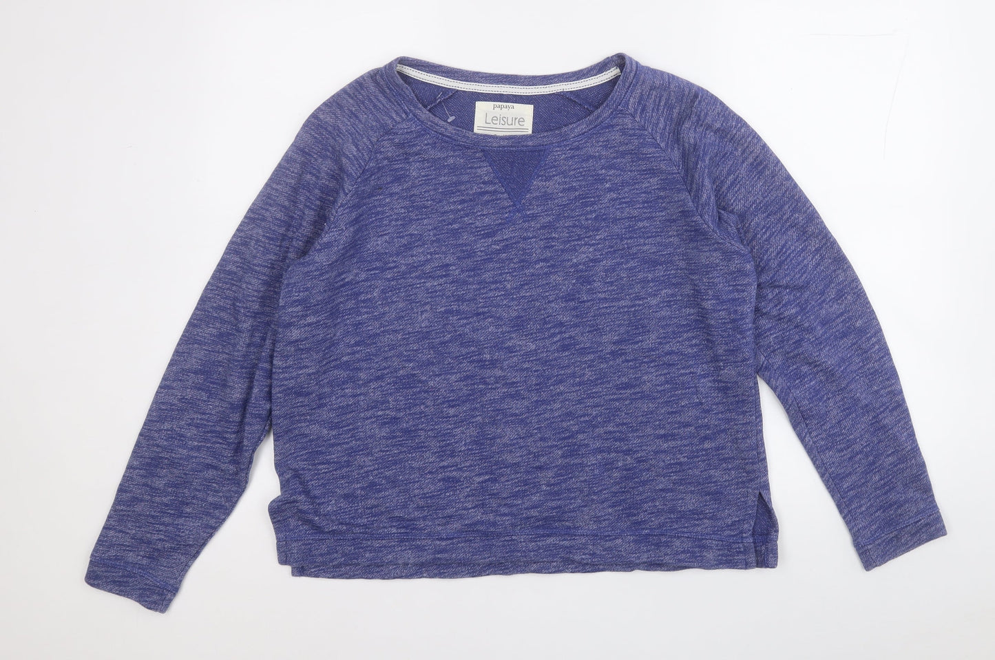 Papaya Womens Blue Round Neck  Cotton Pullover Jumper Size S