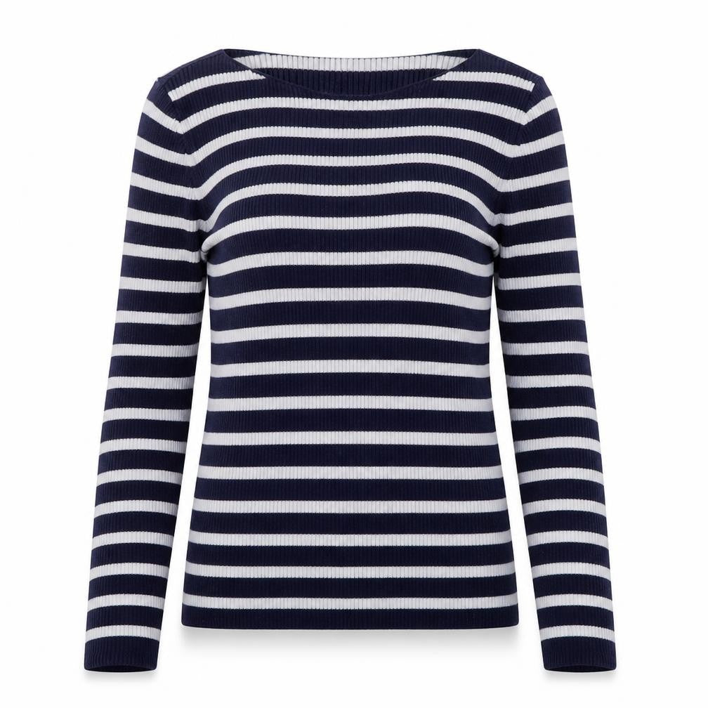 Gap Womens Blue Round Neck Striped Cotton Pullover Jumper Size S