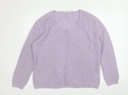 Peacocks Womens Purple Round Neck  Acrylic Pullover Jumper Size M