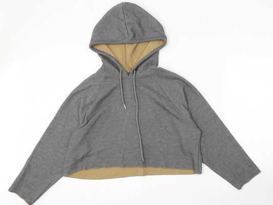 Zara Womens Grey  Polyester Pullover Hoodie Size M   - Cropped