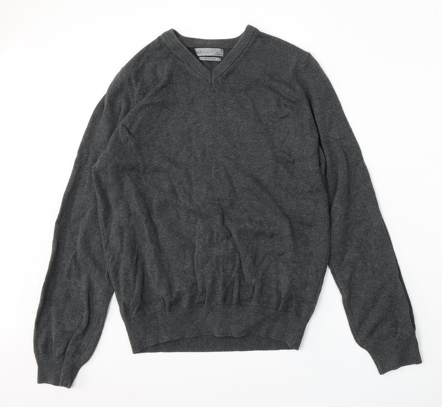 Marks and Spencer Womens Grey V-Neck  Cotton Pullover Jumper Size S