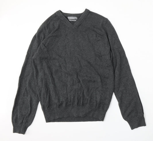 Marks and Spencer Womens Grey V-Neck  Cotton Pullover Jumper Size S