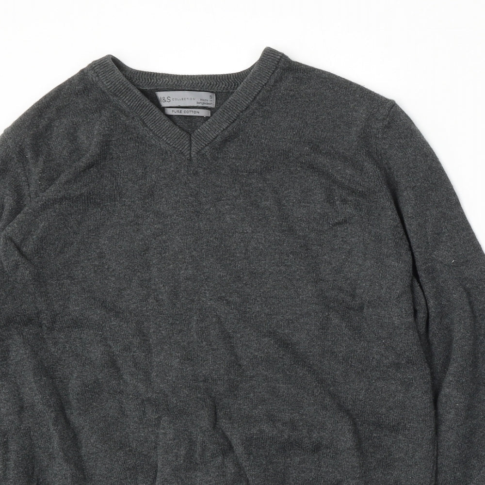 Marks and Spencer Womens Grey V-Neck  Cotton Pullover Jumper Size S