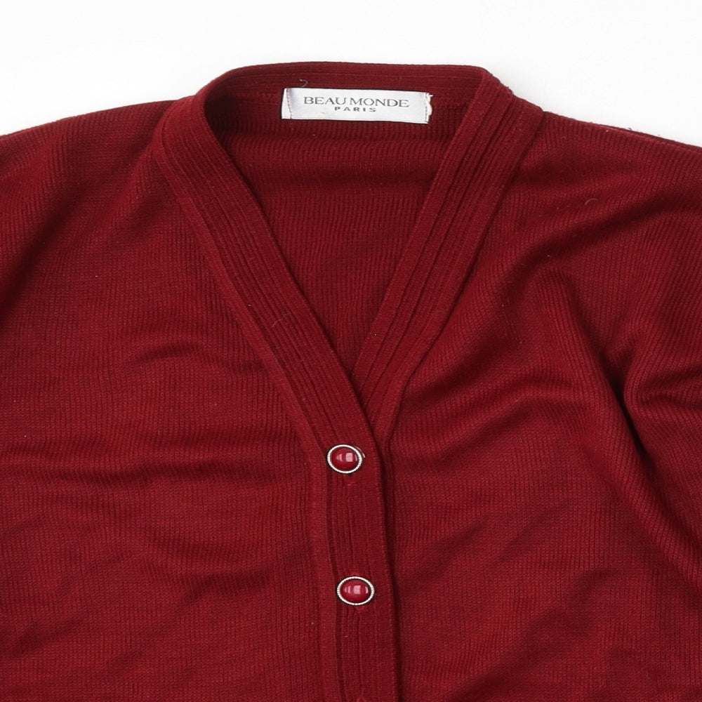 Beaumonde Womens Red V-Neck  Acrylic Cardigan Jumper Size L