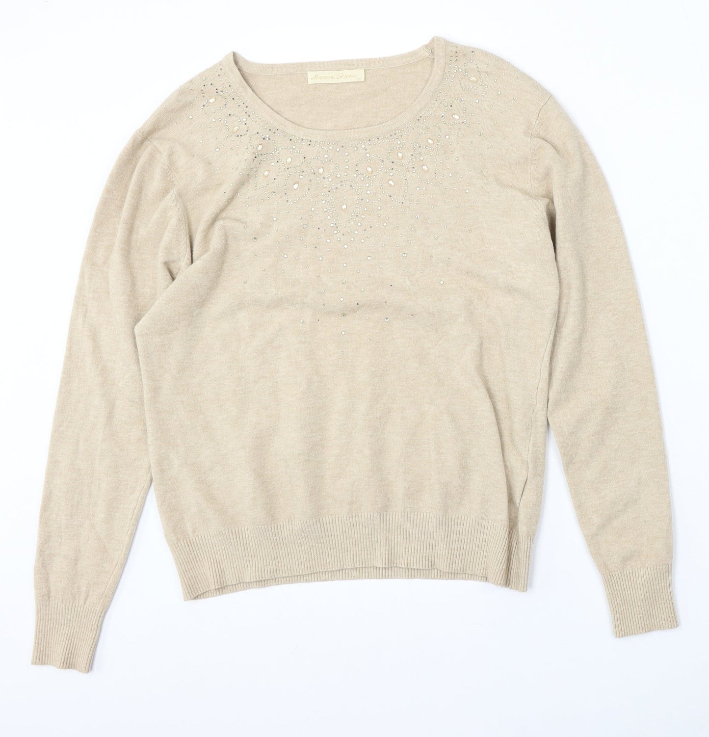 Moon Face Womens Beige Round Neck  Viscose Pullover Jumper Size M