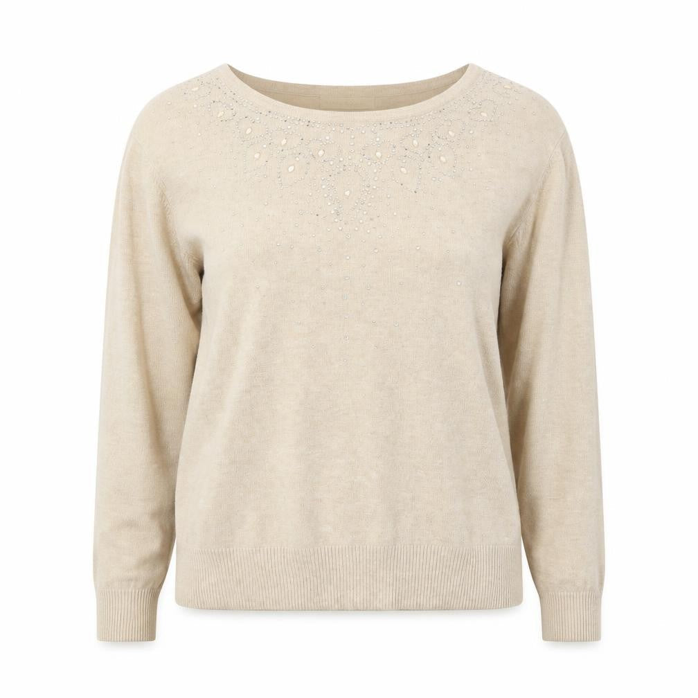 Moon Face Womens Beige Round Neck  Viscose Pullover Jumper Size M