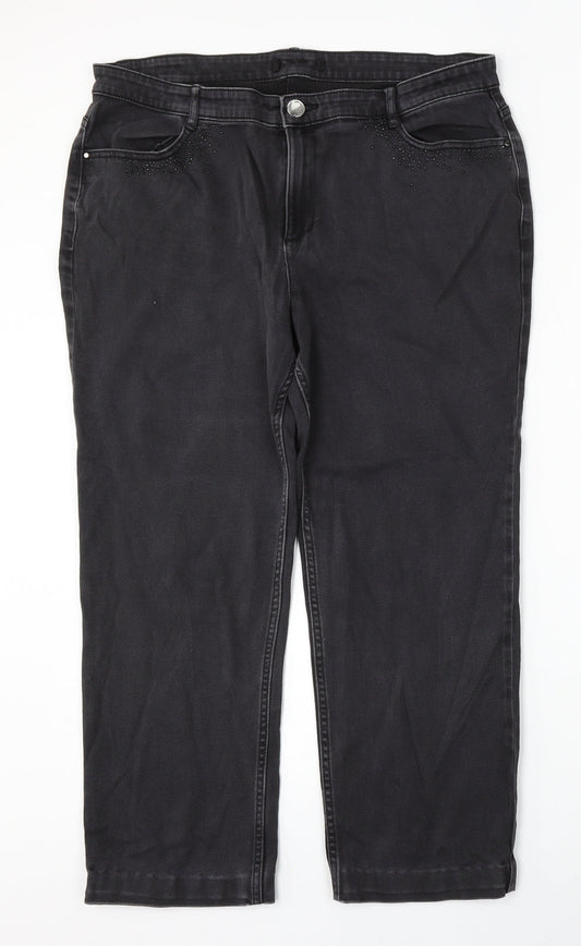 Preworn Womens Grey  Polyester Straight Jeans Size 38 L26 in Regular Button