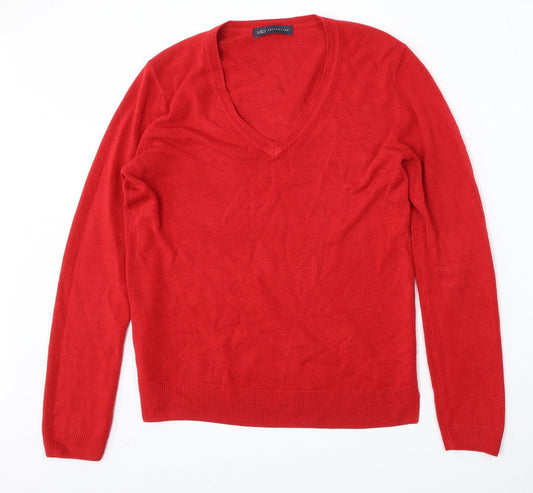 Marks and Spencer Womens Red V-Neck  Polyester Pullover Jumper Size L