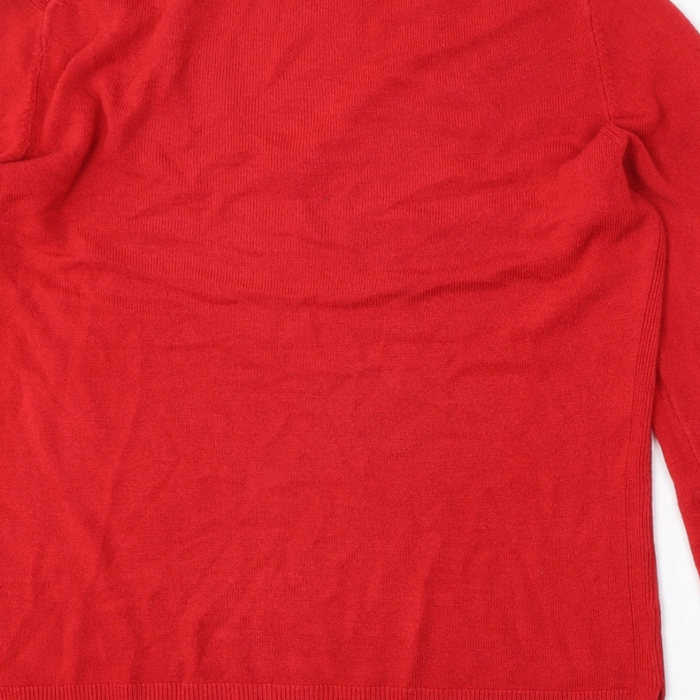 Marks and Spencer Womens Red V-Neck  Polyester Pullover Jumper Size L