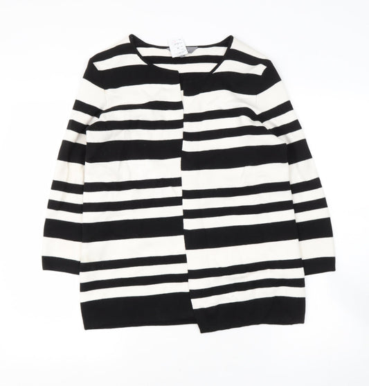 Debenhams Womens Black V-Neck Striped Viscose Cardigan Jumper Size 8