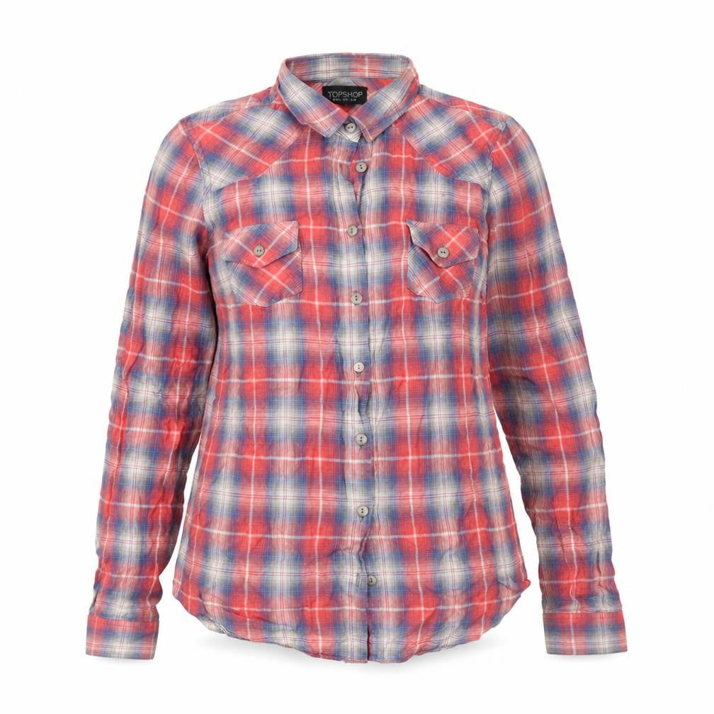 Topshop Womens Multicoloured Check Cotton Basic Button-Up Size 8 Collared