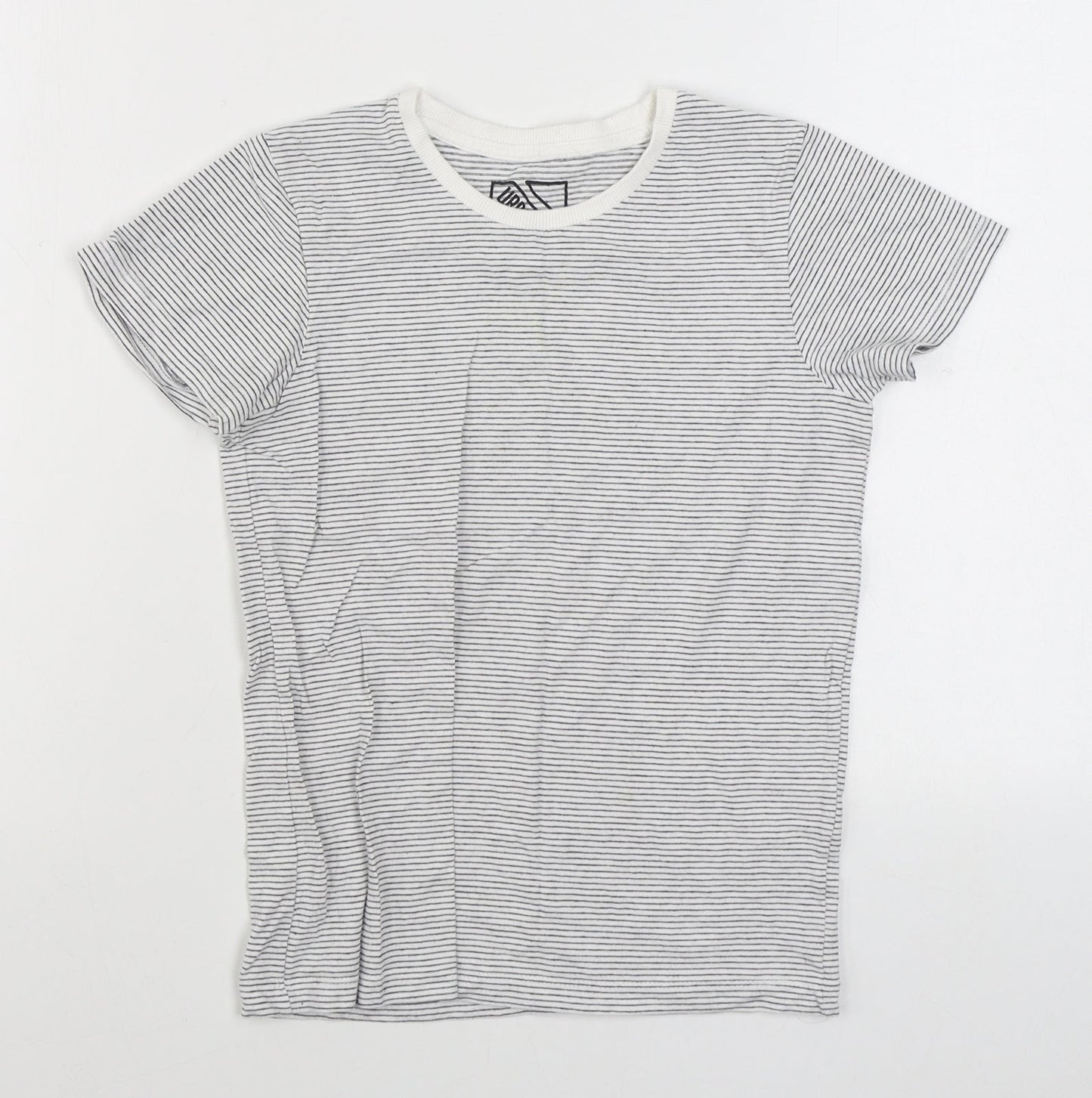 Matalan Girls White Striped 100% Cotton Basic T-Shirt Size 9 Years Round Neck Pullover
