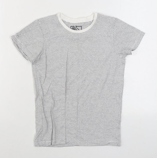 Matalan Girls White Striped 100% Cotton Basic T-Shirt Size 9 Years Round Neck Pullover