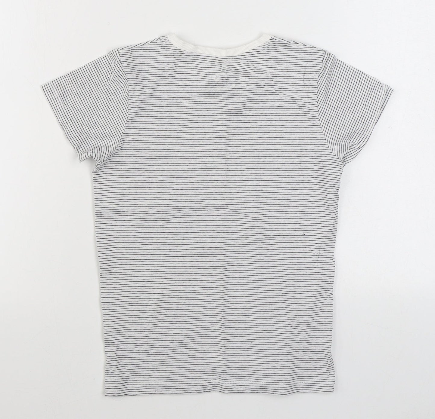 Matalan Girls White Striped 100% Cotton Basic T-Shirt Size 9 Years Round Neck Pullover