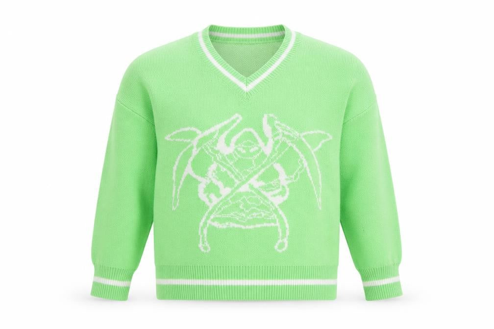 Preworn Mens Green V-Neck  Polyester Pullover Jumper Size S