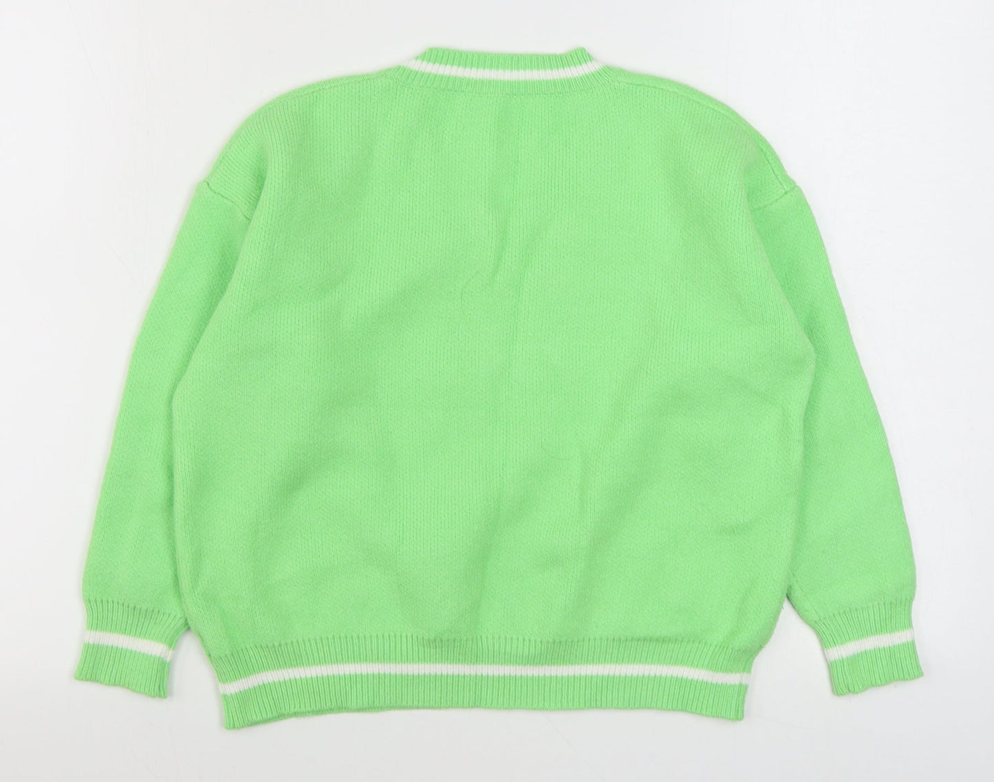 Preworn Mens Green V-Neck  Polyester Pullover Jumper Size S