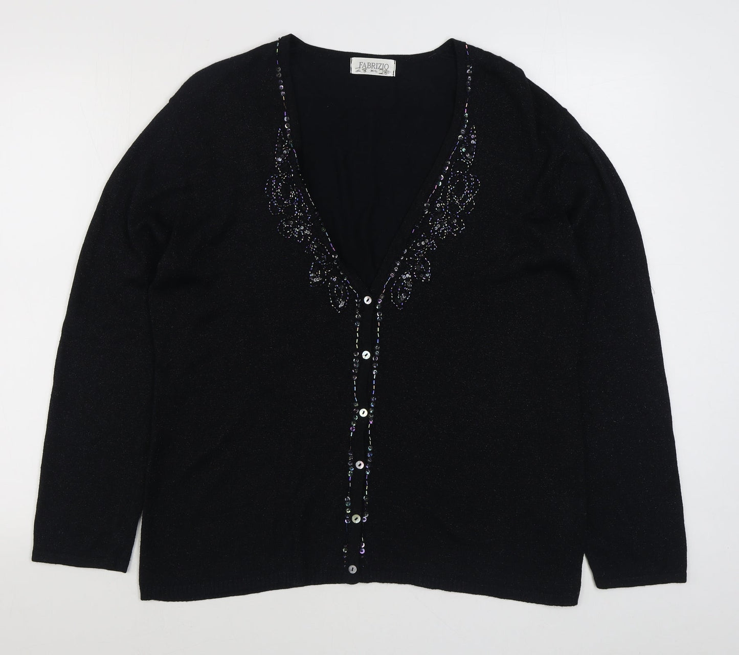 Fabrizio Womens Black V-Neck  Viscose Cardigan Jumper Size M