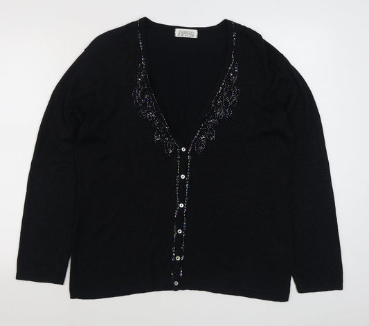 Fabrizio Womens Black V-Neck  Viscose Cardigan Jumper Size M