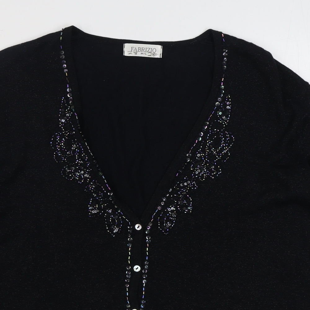 Fabrizio Womens Black V-Neck  Viscose Cardigan Jumper Size M
