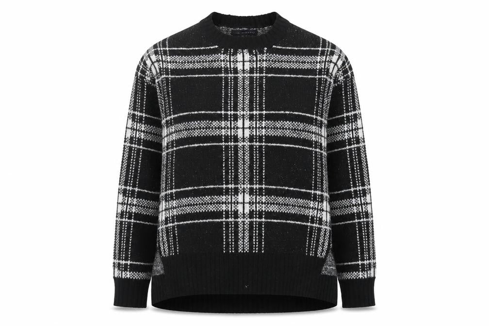 Marks & Spencer Womens Black Crew Neck Plaid Acrylic Pullover Jumper Size M