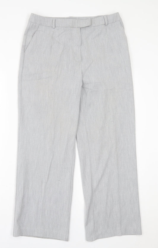Fashion Extra Womens Grey  Polyester Trousers  Size 14 L28 in Regular Hook & Eye