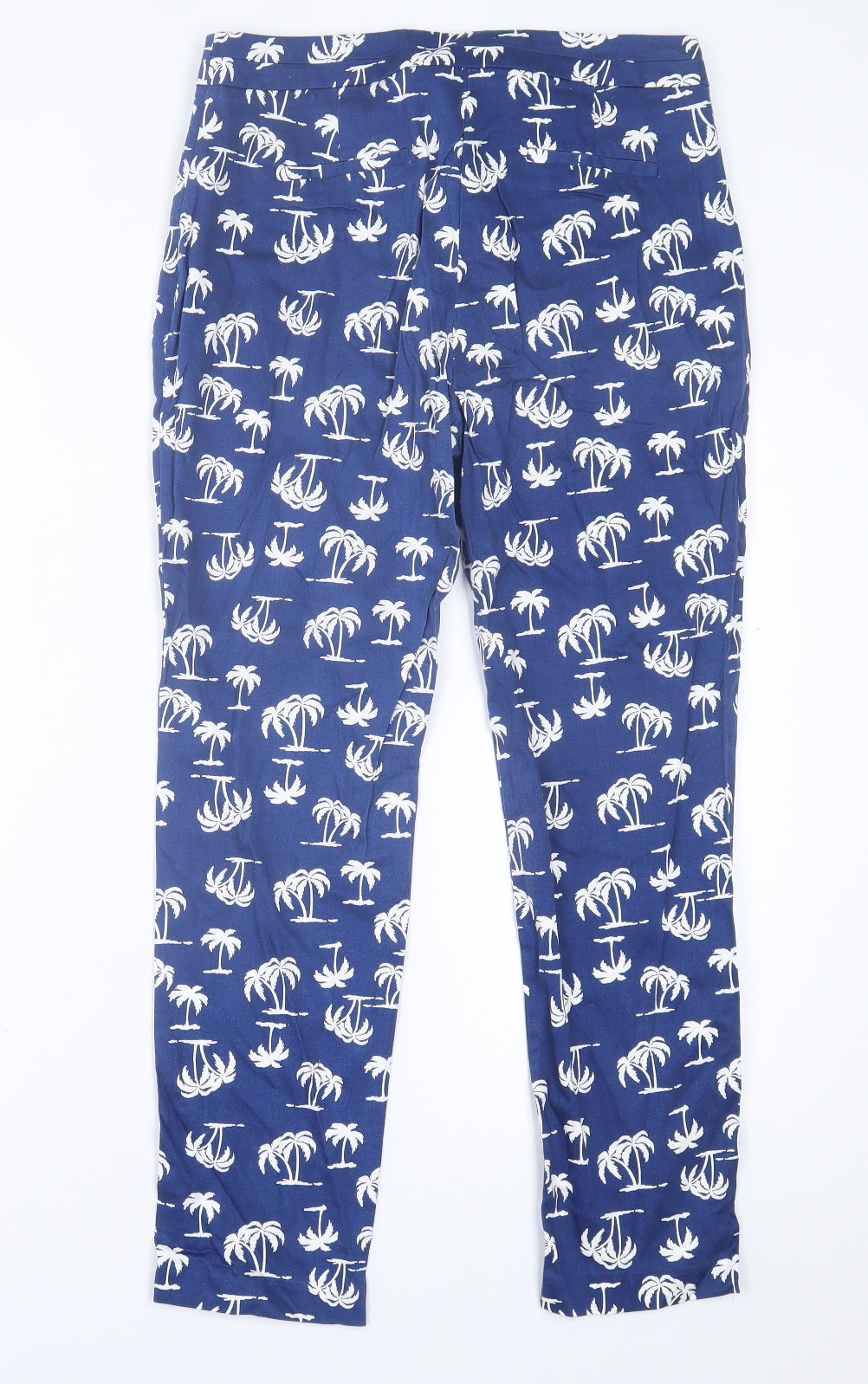 label Be Womens Blue Geometric Cotton Trousers  Size 12 L26 in Regular Hook & Eye