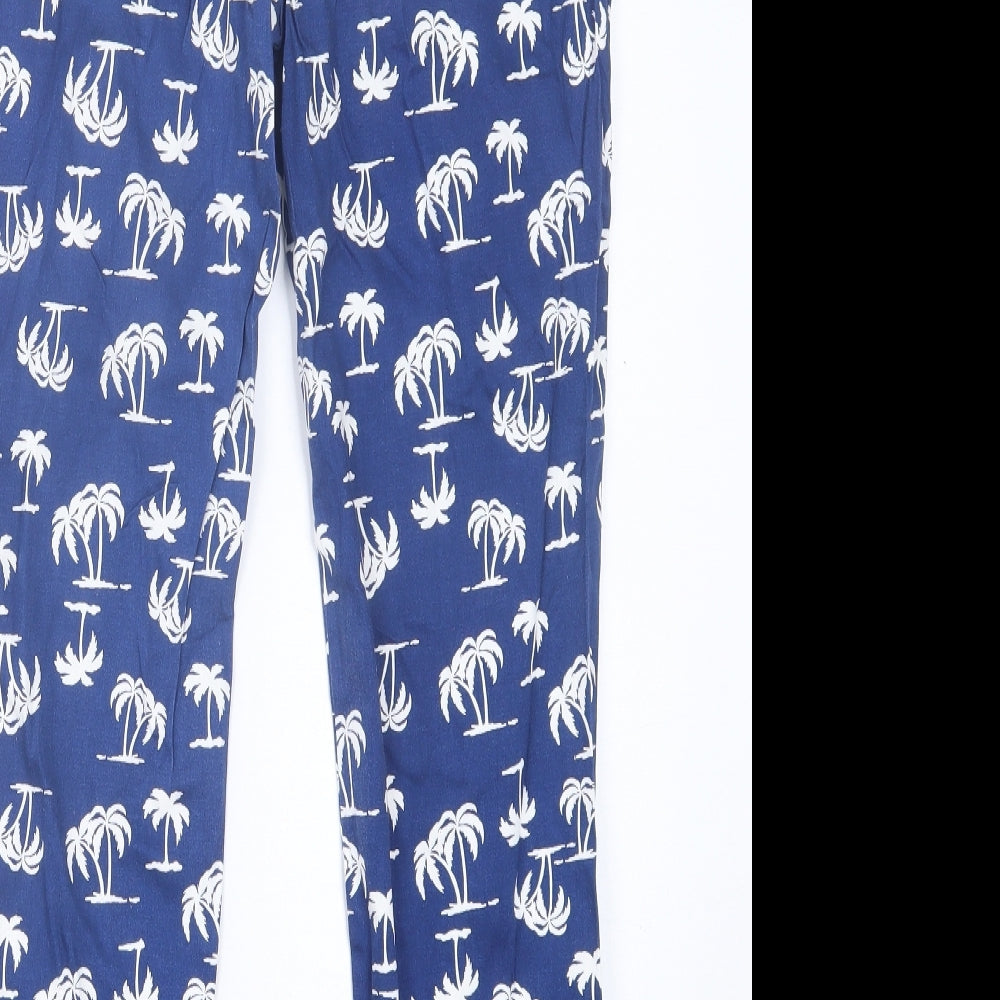 label Be Womens Blue Geometric Cotton Trousers  Size 12 L26 in Regular Hook & Eye