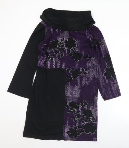 Preloved Klass Womens Purple Roll Neck Floral Polyester Tunic Jumper Size S - Back