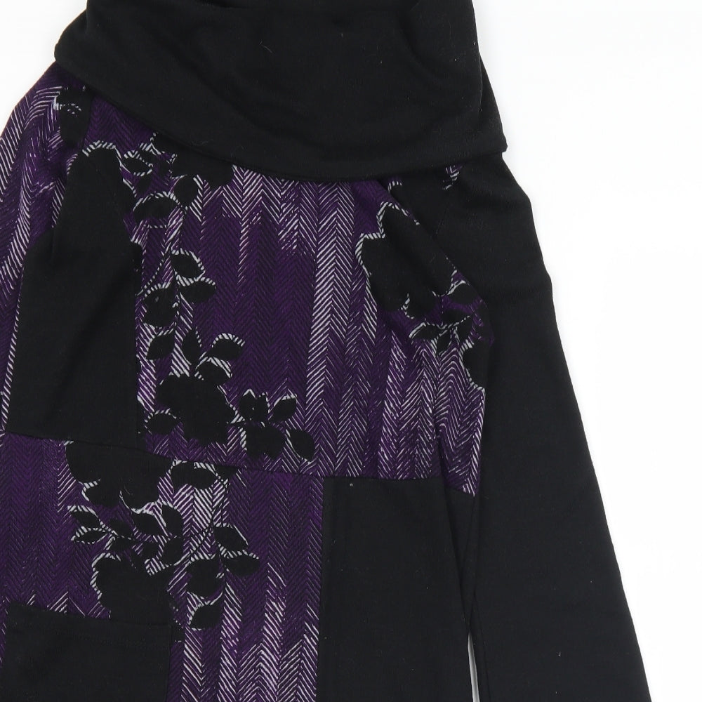 Klass Womens Purple Roll Neck Floral Polyester Tunic Jumper Size S
