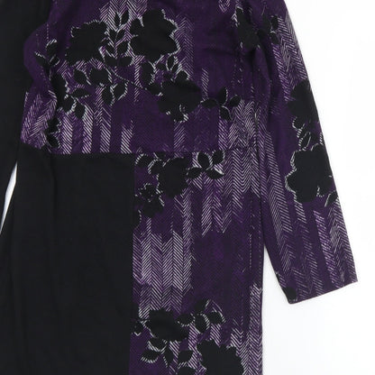 Preloved Klass Womens Purple Roll Neck Floral Polyester Tunic Jumper Size S - Label
