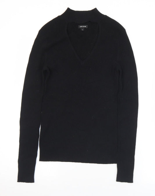 River Island Womens Black Mock Neck  Viscose Pullover Jumper Size 8