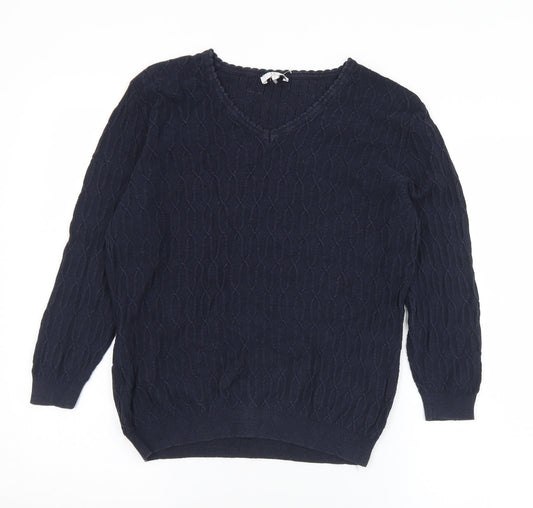 CC Womens Black V-Neck  Cotton Pullover Jumper Size M