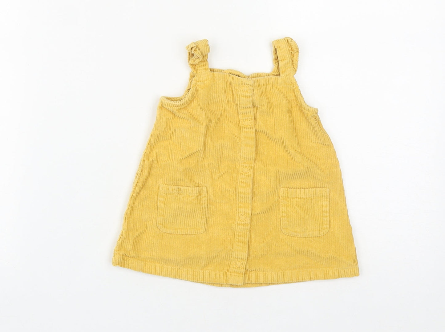 George Girls Yellow  Cotton Pinafore/Dungaree Dress  Size 3-6 Months  Square Neck Snap