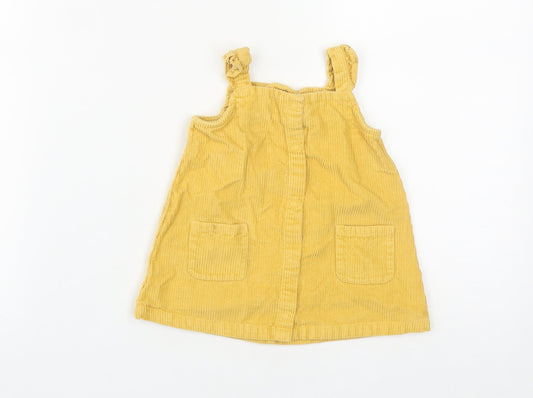 George Girls Yellow  Cotton Pinafore/Dungaree Dress  Size 3-6 Months  Square Neck Snap