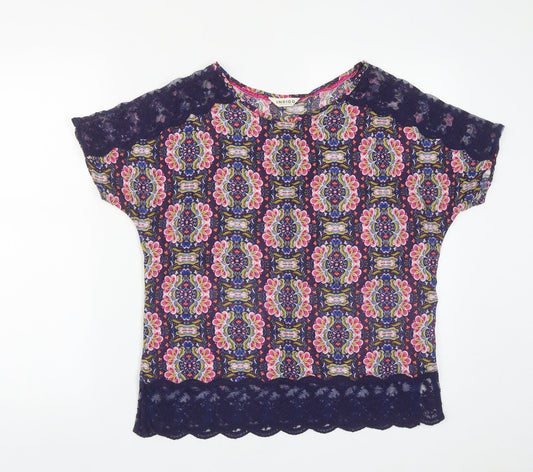 Marks and Spencer Womens Multicoloured Geometric Viscose Basic Blouse Size 12 Round Neck